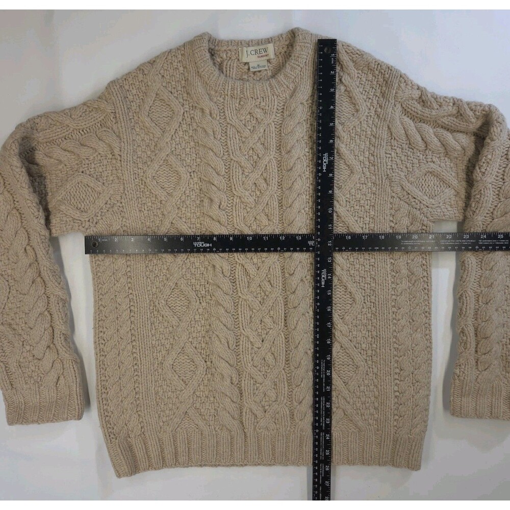 J Crew Sweater Womens M Chunky Knit Lambswool Preppy Fisherman Tan Beige Lattice - Picture 11 of 11